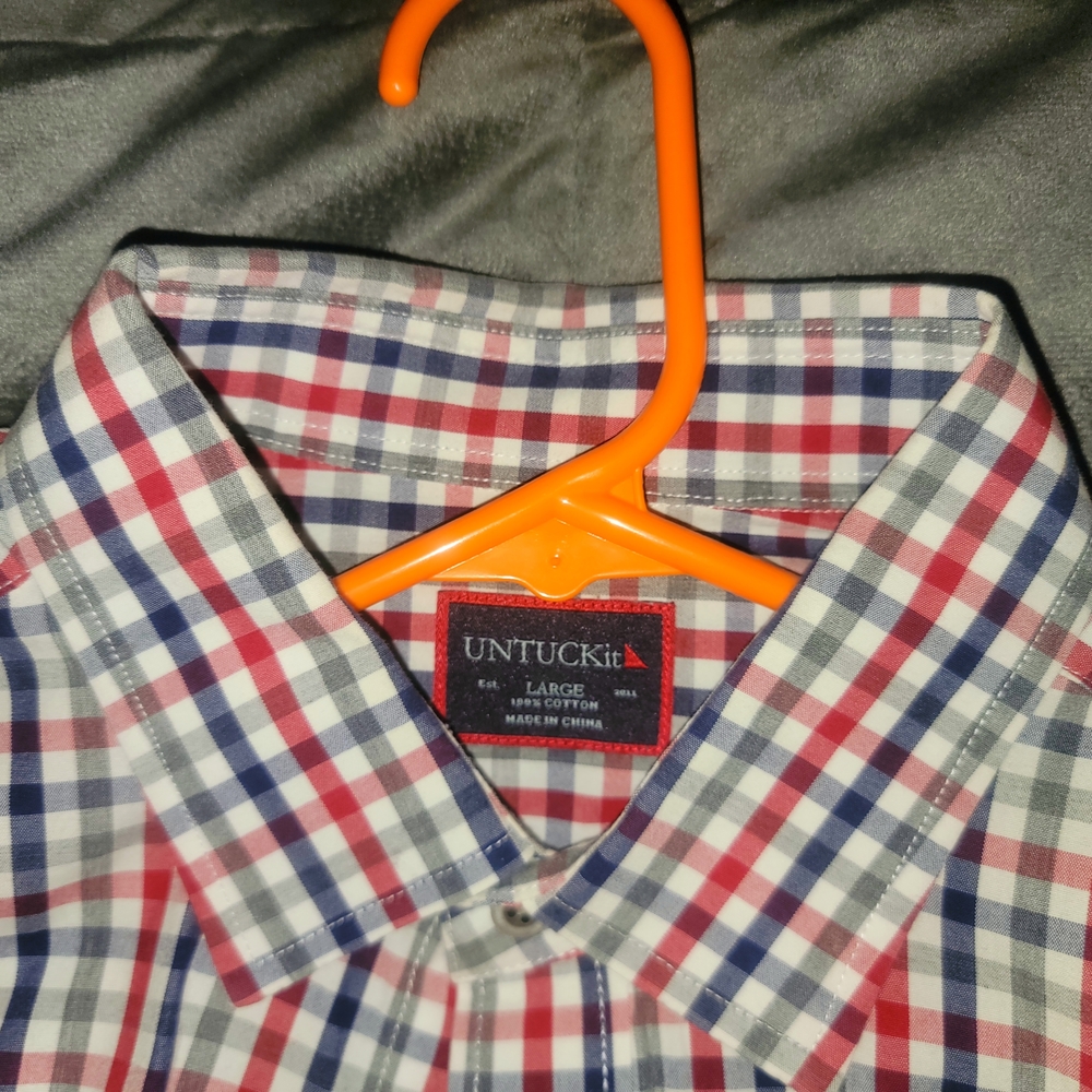 UNTUCKit Men's Checkered Red, White, and Blue Shirt